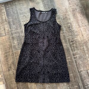 Black Gray Sleeveless Cheetah Damask Shift Dress Athleta Women's Medium